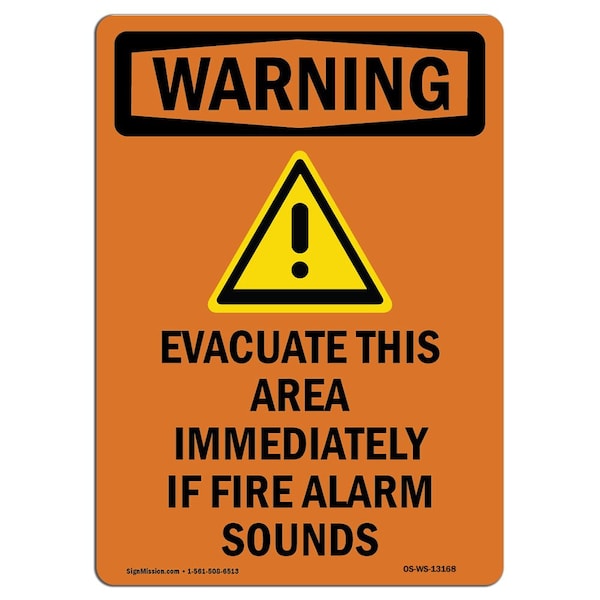 Safety Sign, OSHA WARNING, 5" Height, Evacuate This Area, Portrait, 10PK
